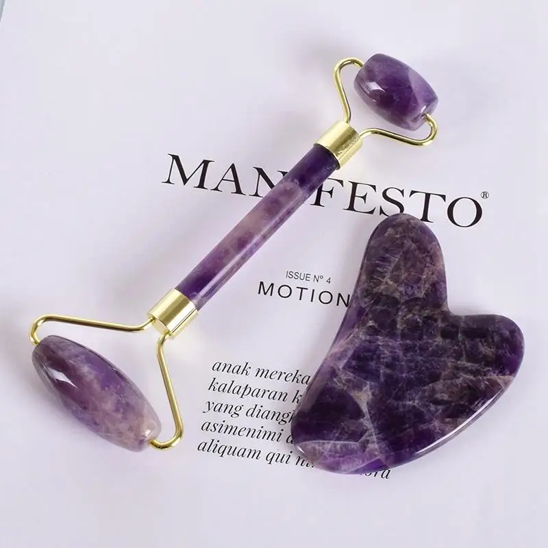 Аметистовый ролик для лица набор инструментов массажа шеи натуральный камень