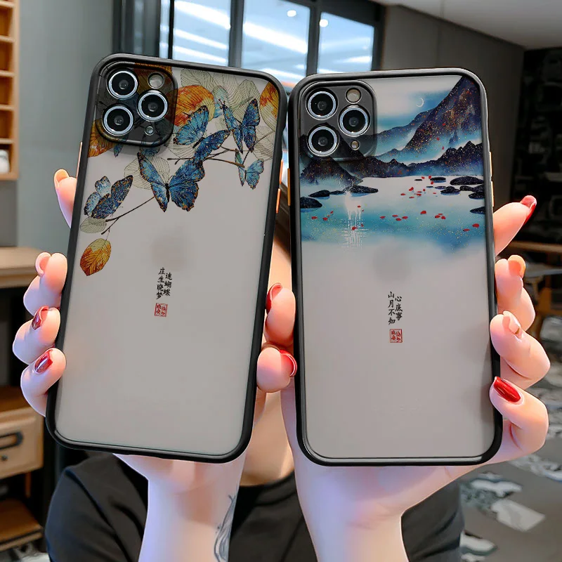 Phone Case For iPhone 11 12 13 Pro Max Mini 8 7 Plus XR X XS MAX SE 2020 Chinese Style Ancient poems Hard Shockproof Back Cover