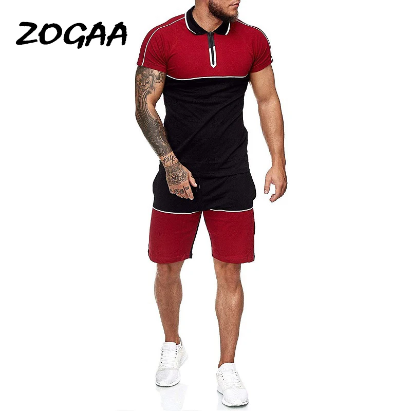 

Комплекты ZOGAA, мужские летние спортивные костюмы, Тонкая Повседневная модная спортивная одежда, лоскутный спортивный костюм, мужские спорт...