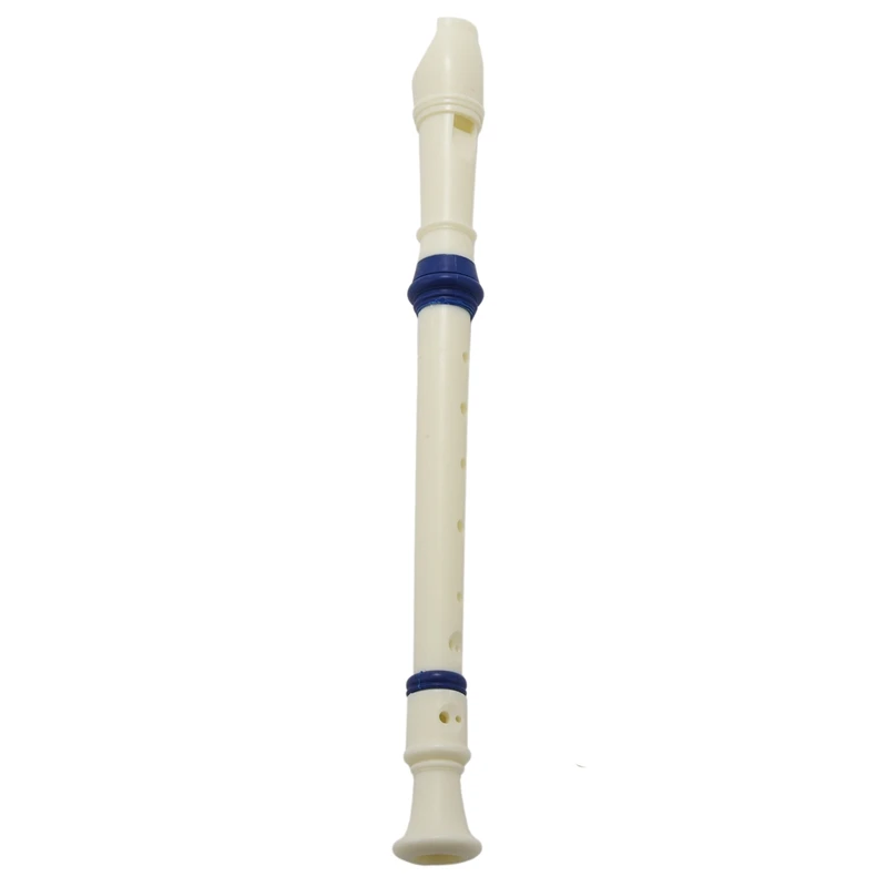 

Students Plastic 8 Holes Soprano Recorder Flute Beige Blue w Cleaning Stick