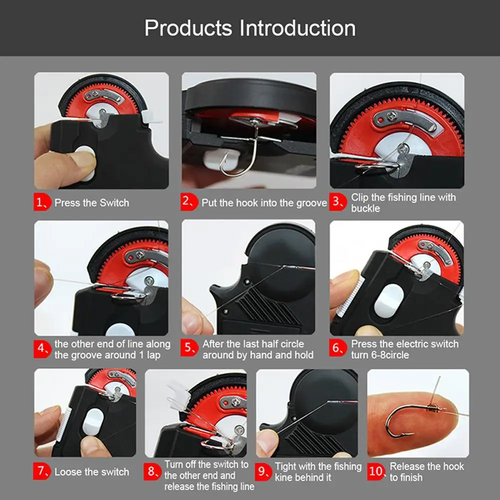 

Portable Electric Automatic Fishing Hook Tier Machine Fishing Accessories Tie Fast Fishing Hooks Line Tying Device