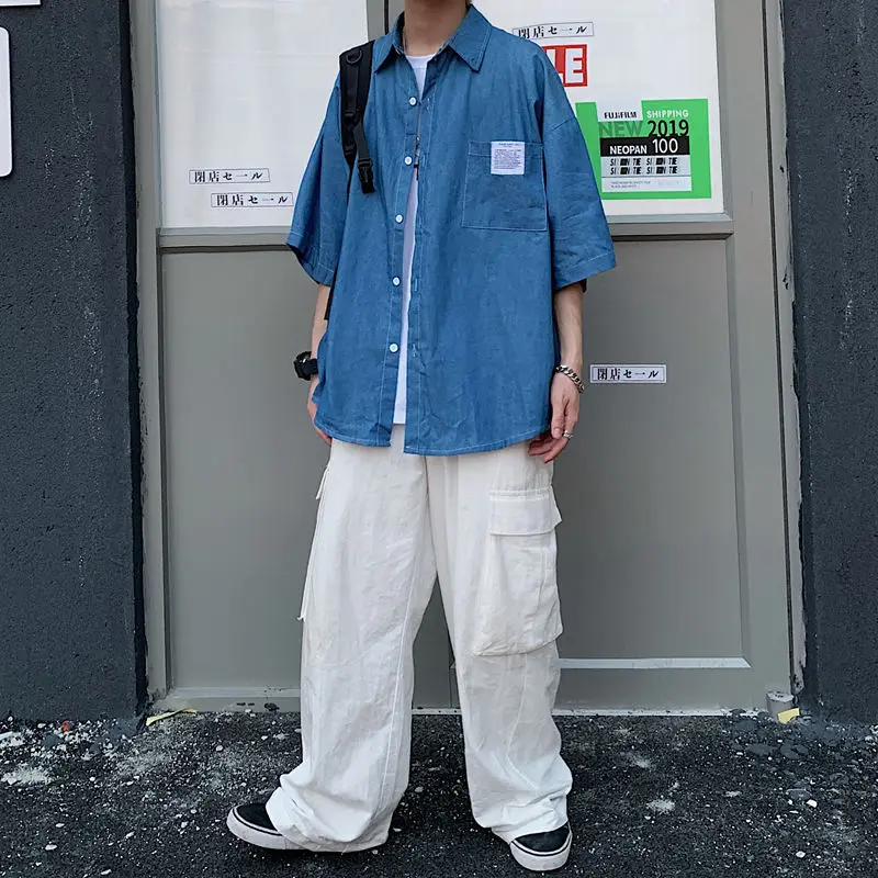 Летняя Новинка 2020 популярная японская Мужская однотонная Свободная рубашка с