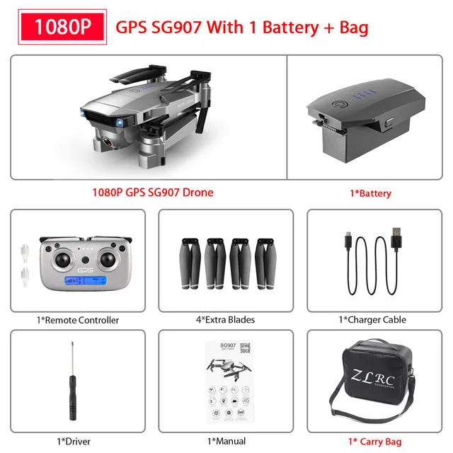 SG907 1080P 1B Bag Дрон SG907 4K HD с двойной камерой Дрон gps Радиоуправляемый вертолет Дрон Профессиональный следущий за мной стабильная высота Квадрокоптер VS LF609 E58 SG901 - Цвет: SG907 1080P 1B Bag