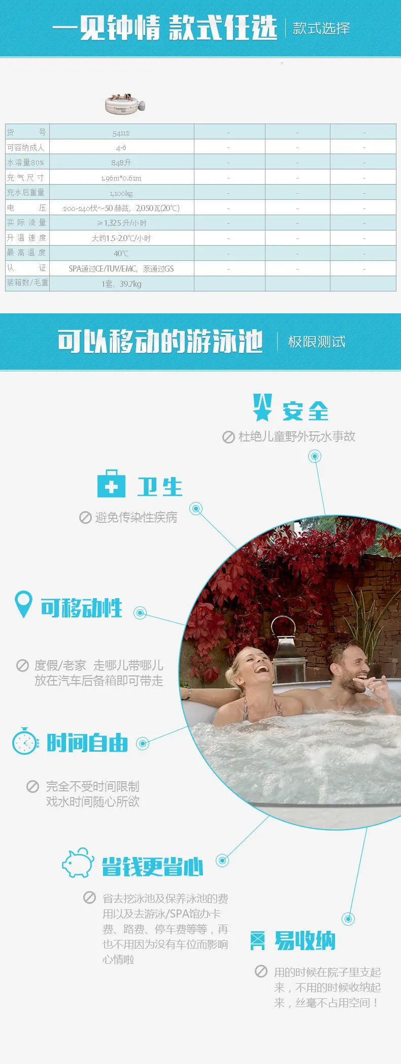 54154 BestWay 180x180x71 см квадратное Надувное Hawai Отопление для Спа бассейна для семьи 71x71x2" Lay-Z-Spa надувной спа