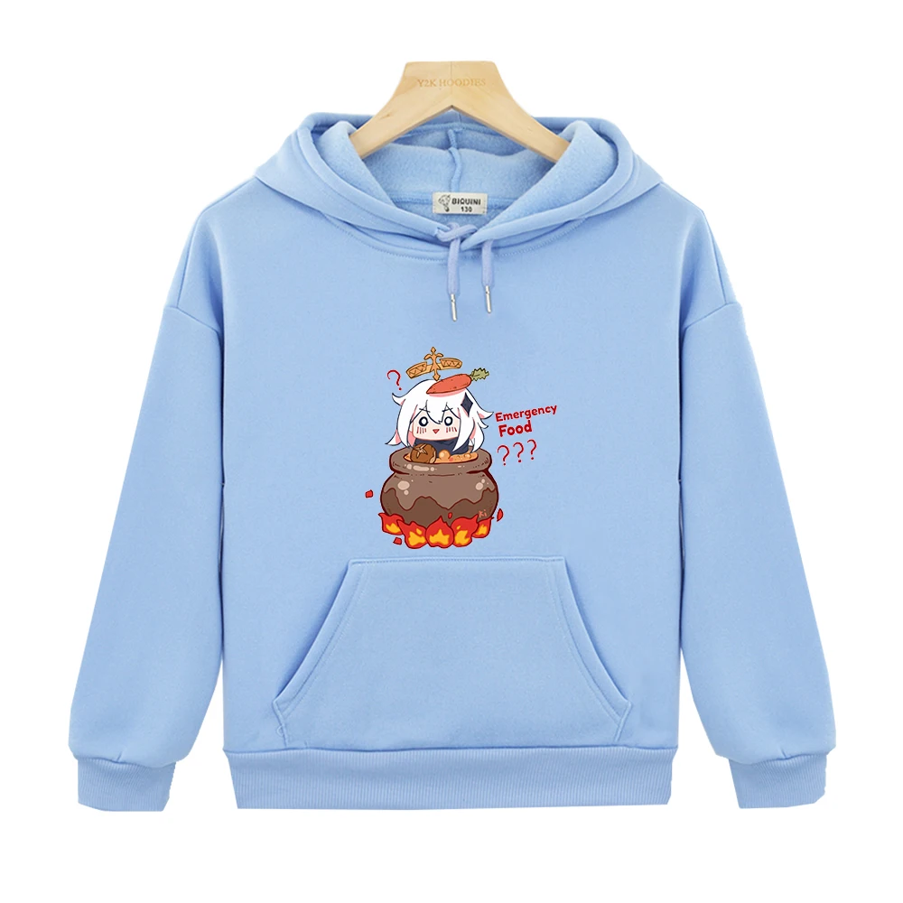 

Paimon Genshin Impact Emergency Pullover Hoodie Children Clothing Girls Hooded Sweatshirts Clothes Child Boy Kids Harajuku Coat