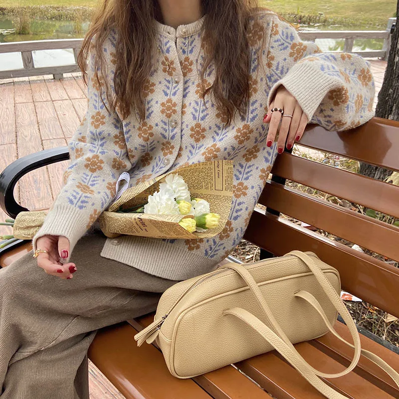 

New Cardigan Knitted Jacket Women's Short Spring Autumn 2021 Retro Plant Print Warm Knitted Jacket Loose Elegant Outer Sweater