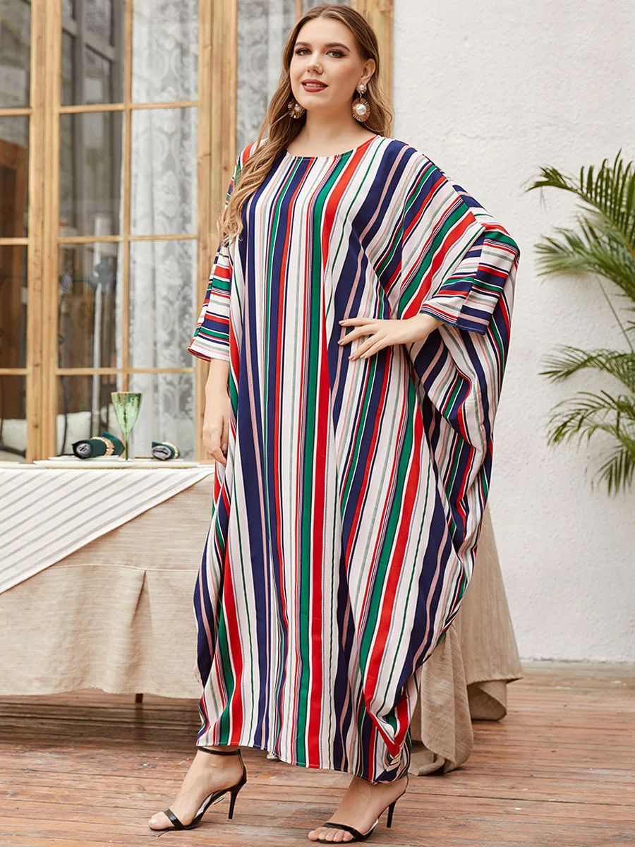 

Ramadan Turkey Women Muslim Dress Striped Bat Sleeve Abaya Duabi Arab Vestidos Moroccon Kaftan Islamic Clothing Jilbab Gown Robe
