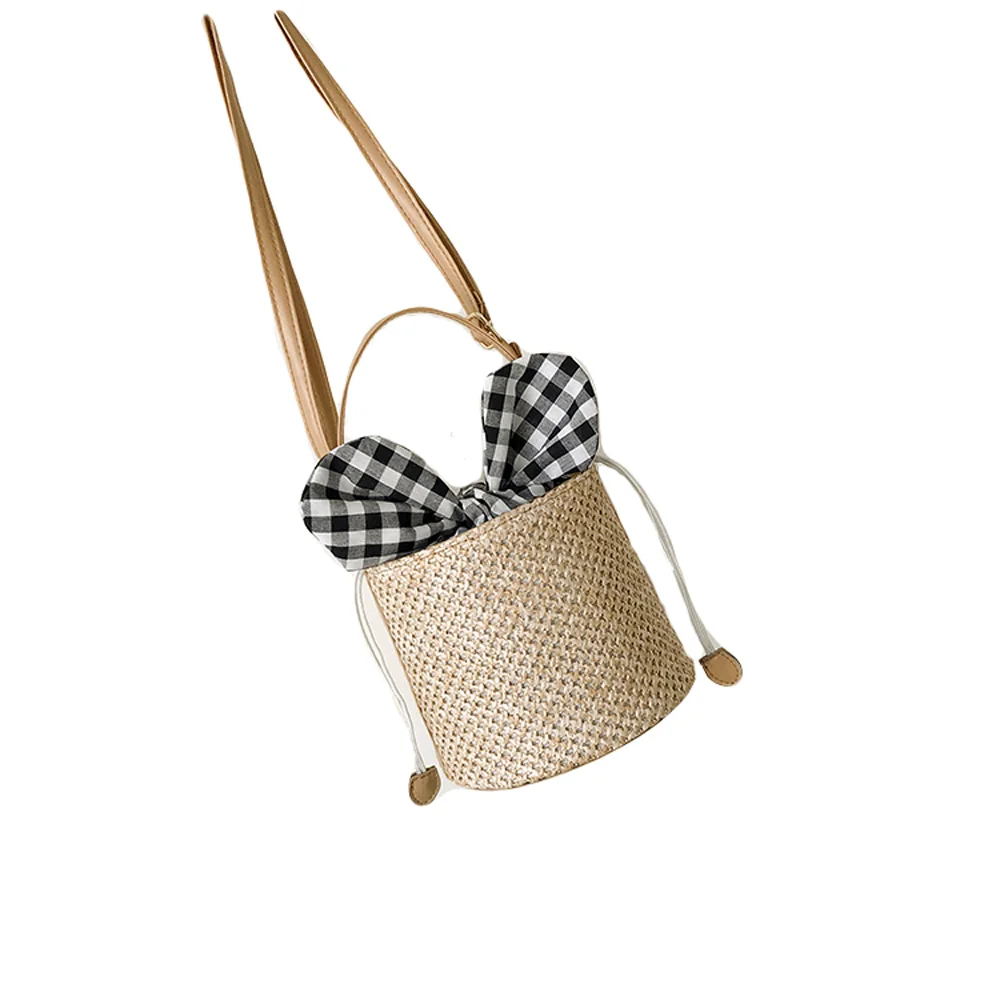 

Women New Korean Style Casual Straw Top-Handle Bag Large Capacity Portable Handbag Ladies Wear-resistant Shoulder Bucket Bag