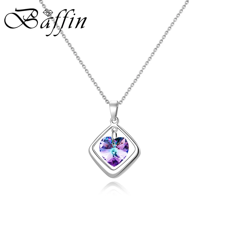 Романтическое квадратное ожерелье с подвеской в виде сердца кристаллы Сваровски