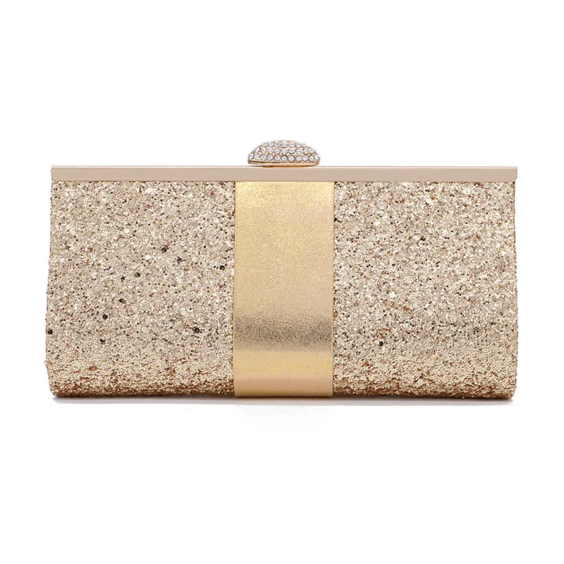 

2021 New Fashion Korean Sequined Accessory Strip Clutch Bag Lady Wallet Dinner Bag Lady Shoulder Bag with Chain