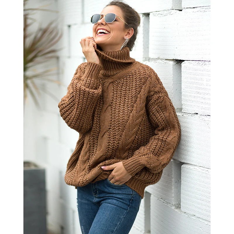 

Long Sleeve Pullover Turtleneck Loose Korean Style Jumpers Oversized Turtleneck Women Sweater Female Long Sleeve Pullover Top