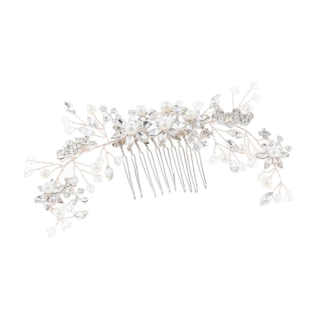 

Wedding Hair Combs Pearl Rhinestone Headpiece Bride Hair Jewelry Silver