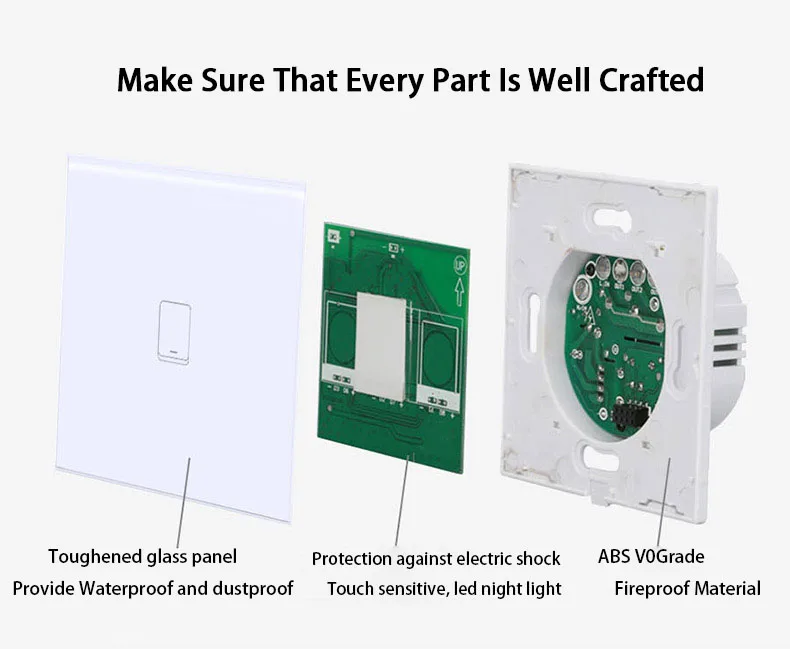Wifi Smart Touch Sensor Switch 1/2/3 Gang EU Glass Panel APP/Voice/Touch Control Works with Alexa | Безопасность и защита