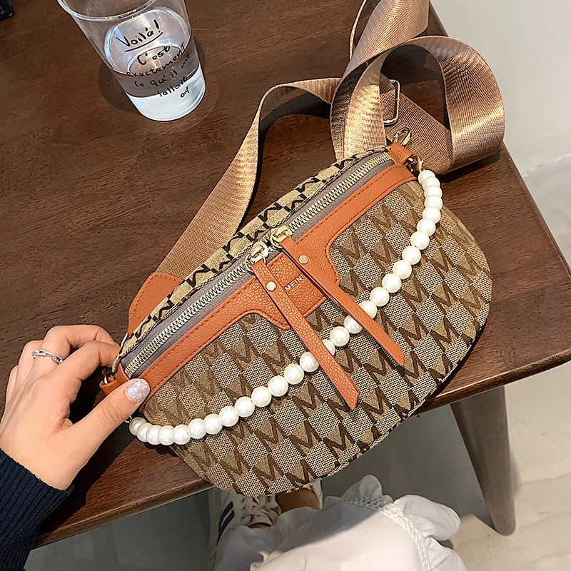 

Letter Design Small High Quality Waist Bags with Beading Belt For Women 2021 Shoulder Crossbody Purses Lady Chest Belt Handbags