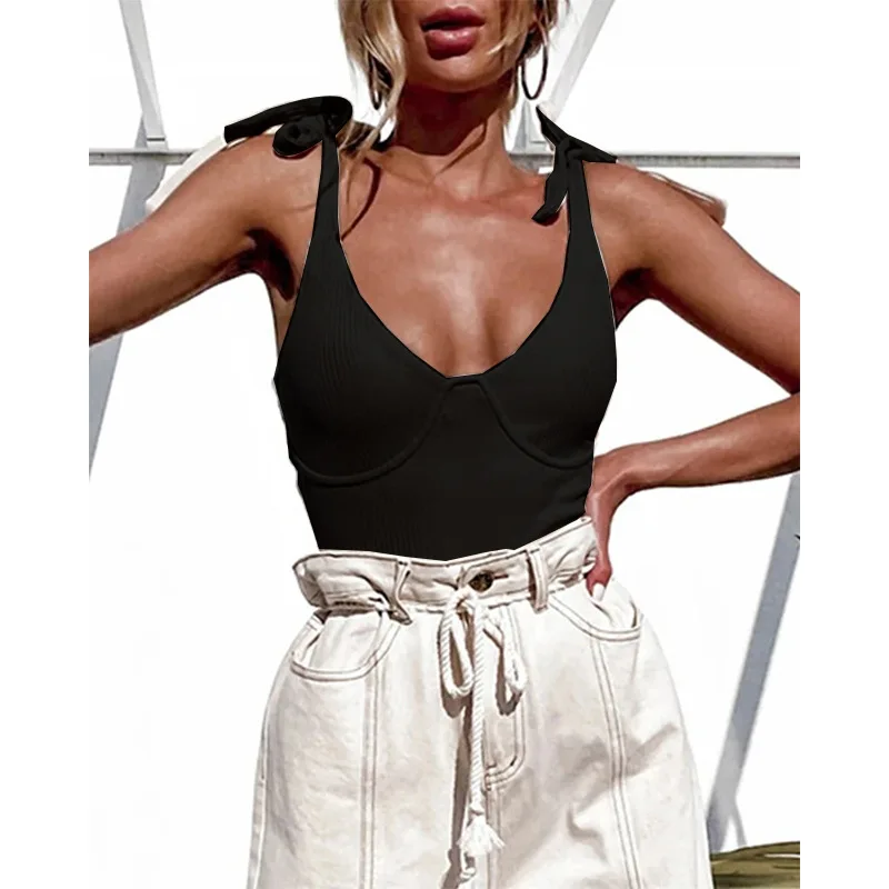 

2021 Woman Vest Fashion Bow Tie Sexy Office Lady Slim Sleeveless