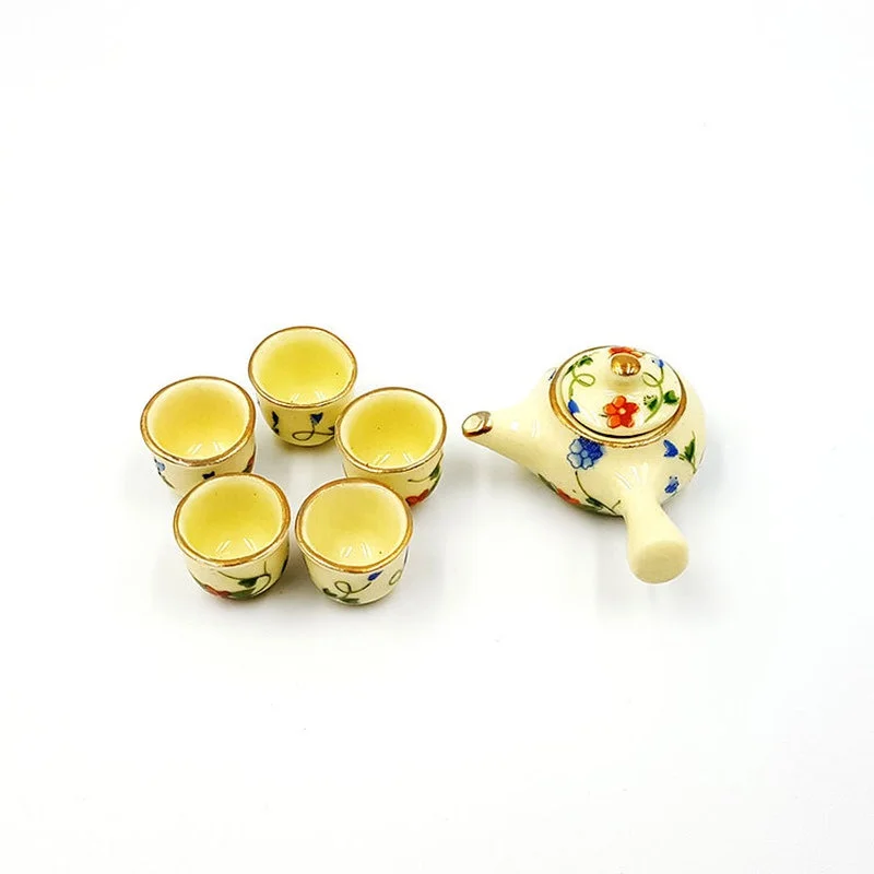 

1Set 1:12 Dollhouse Miniature Cups & Pot Set Ceramics Tea Cups Doll House Decor