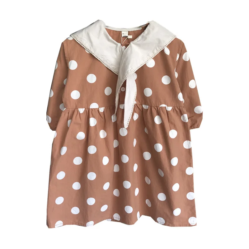 Mihkalev Cute baby girl dress spring 2021 Polka dot Kids clothes girls long sleeve for children cotton clothing 2T | Детская одежда и