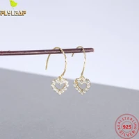 100 925 sterling silver drop earrings for women gold heart shaped fine jewelry femme cubic zirconia earings fashion jewelry