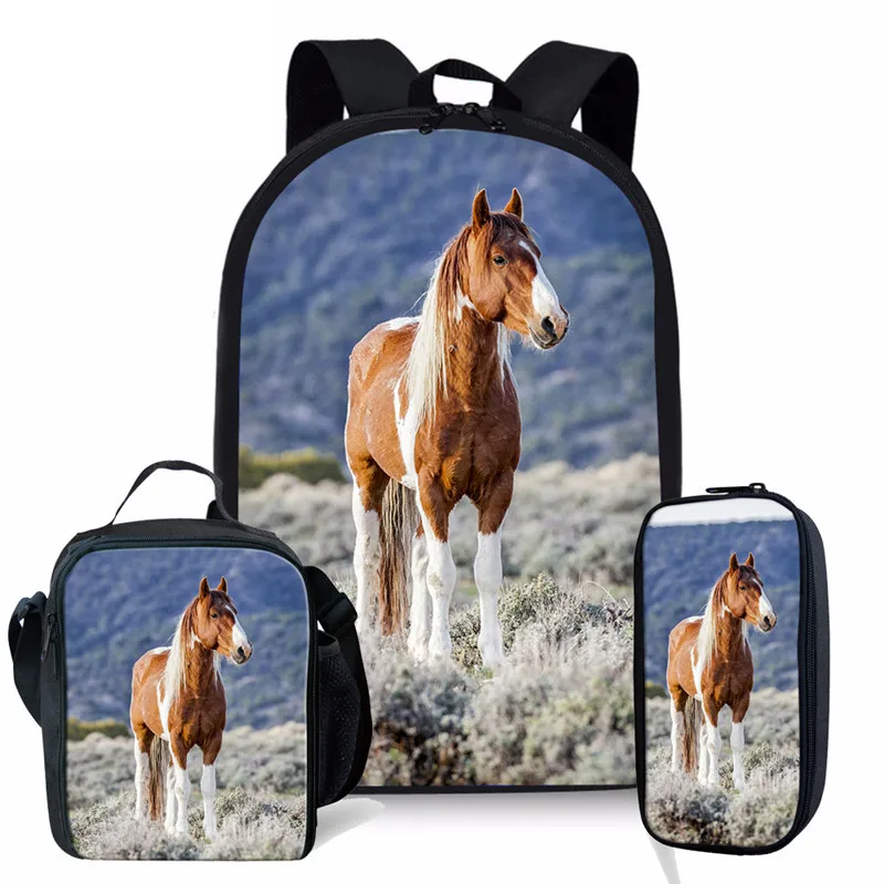 Школьные рюкзаки 3 шт./компл., детские школьные портфели с принтом животных и лошадей на заказ, модные портфели для начальной школы