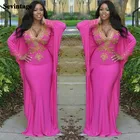 Sevintage мусульманские Вечерние платья с v-образным вырезом с длинными рукавами хиджаб арабское платье для выпускного Дубай золотые бисером женские формальные Кафтан Вечерние платья