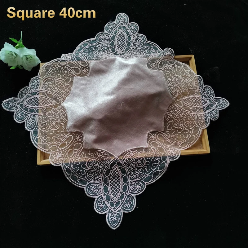 

NEW European Velvet Lace Embroidered Border Luxury Placemat Coaster Bedroom Balcony Coffee Table Mat Antique Jewelry Cover Cloth