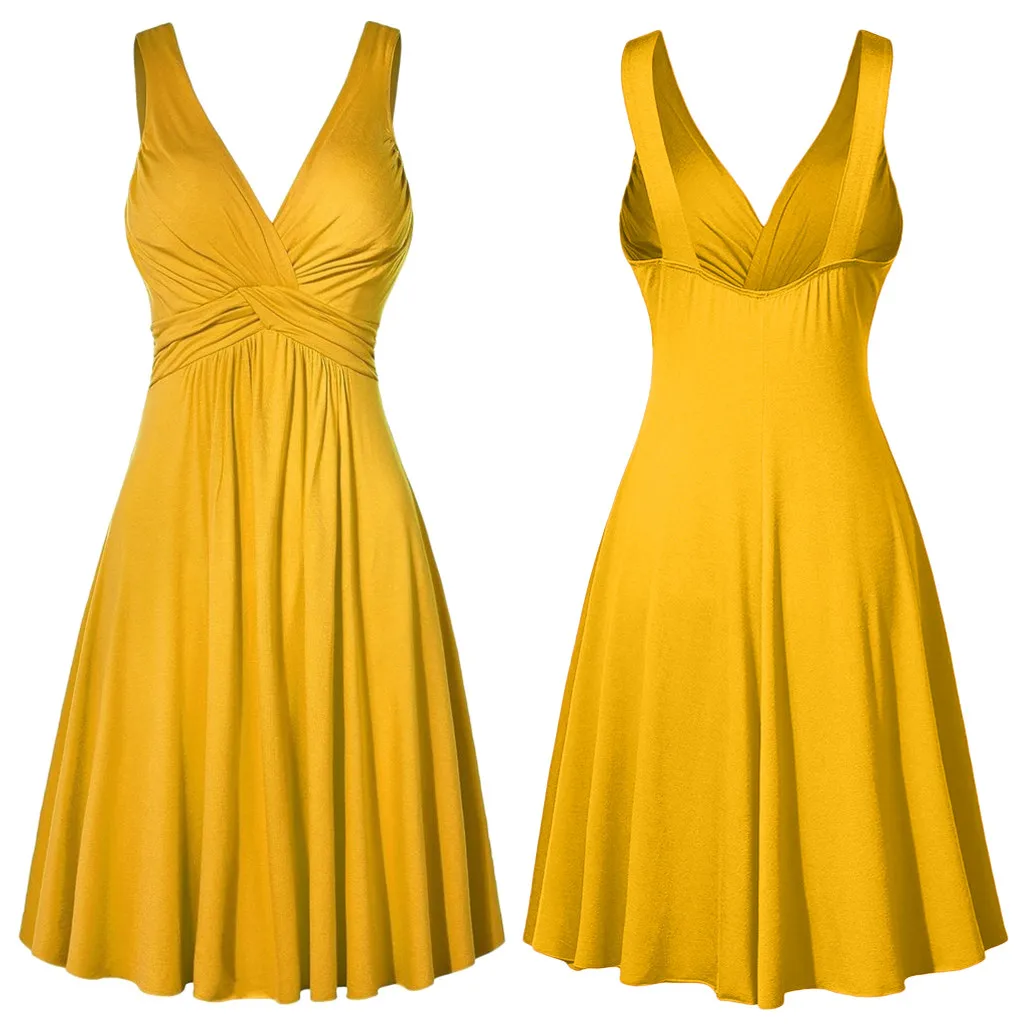 

ZOGAA Plus Size XL-5XL Women's V-neck Dress Ball Gown Retro Sling Pleated Slim Flare Female Party Dresses Vestidos De Mujer