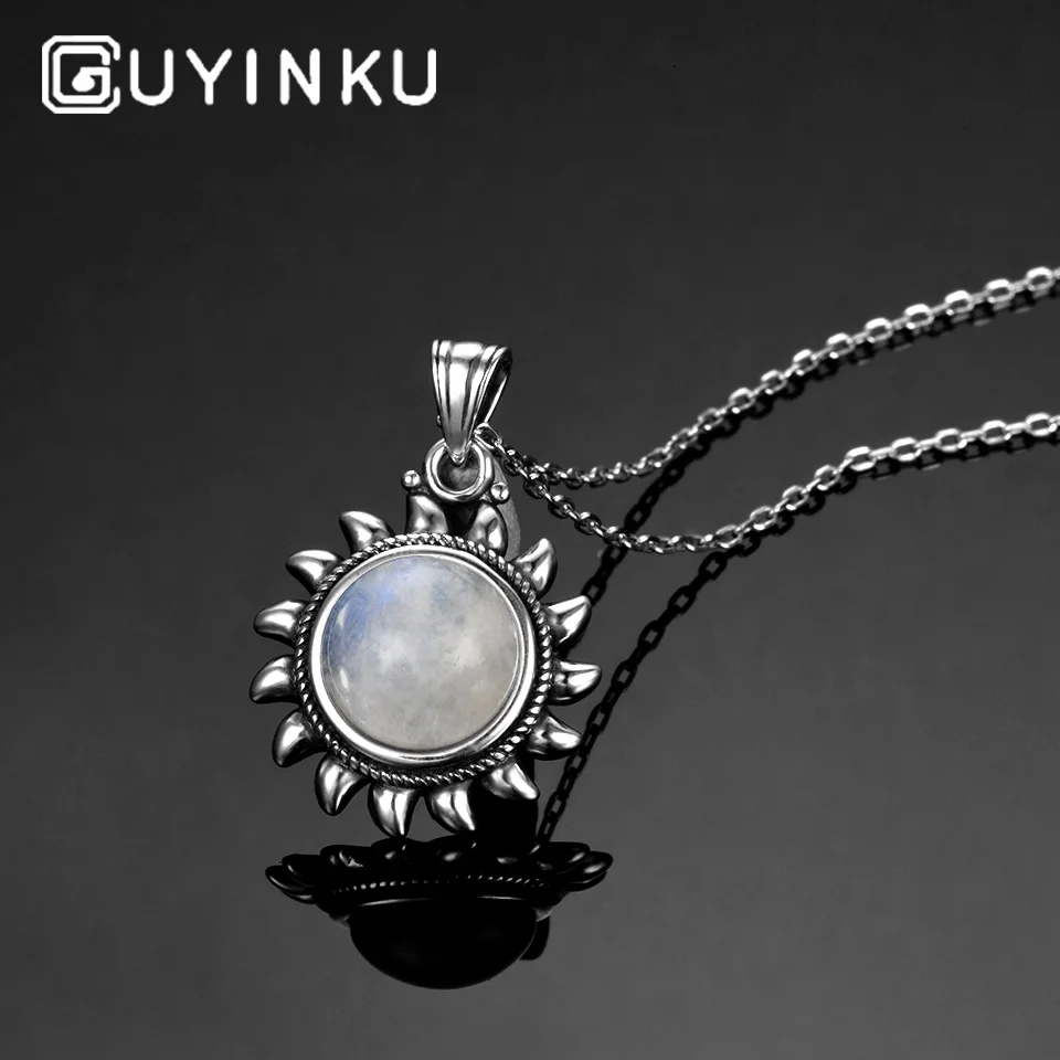 GUYINKU Sun дизайн 10 мм натуральный лунный камень 925 пробы ювелирные изделия подвески