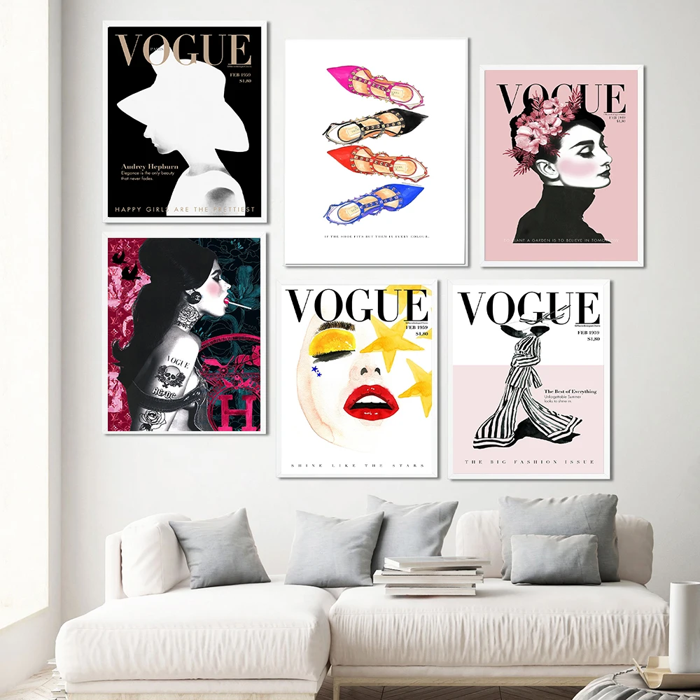 

Fashion Women Wall Art Pictures Vintage Vogue Figure Quotes Poster and Prints Canvas Painting For Living Room Home Decoration