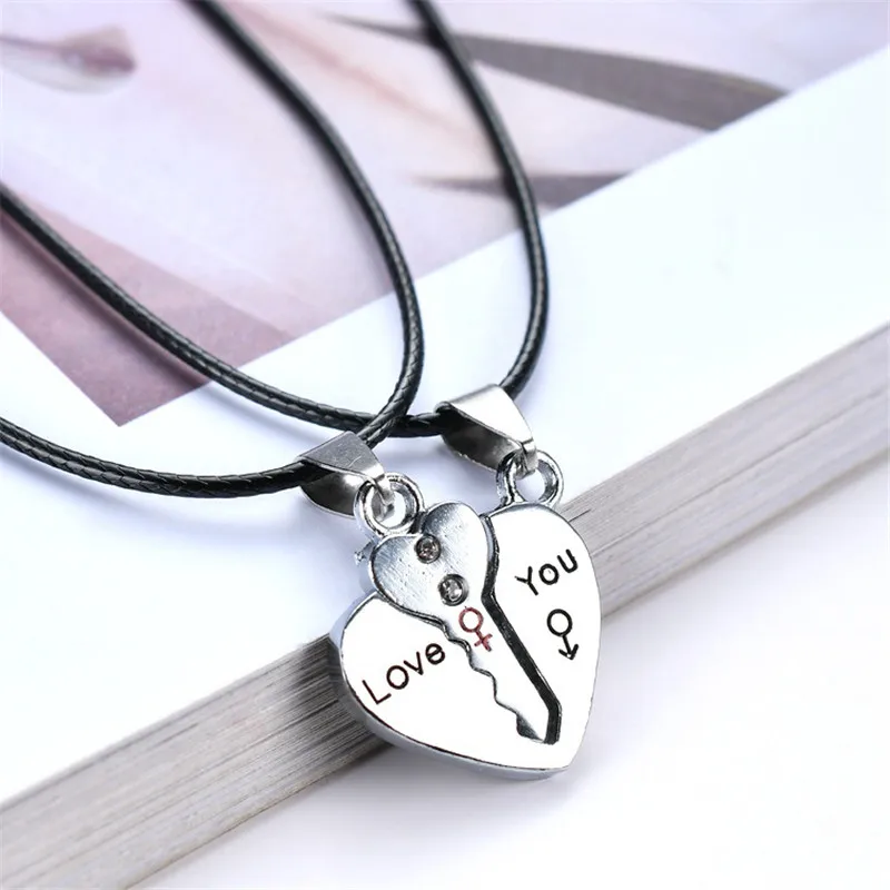 2 шт мужские и женские Пары Ожерелье Love Heart Puzzle совпадающая Подвеска две половинки сердце для влюбленных подарок на день памяти Любовь ювелирные изделия - Окраска металла: key