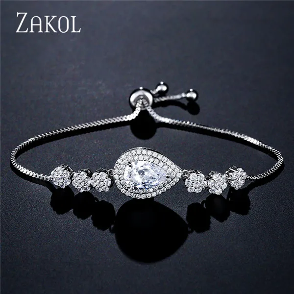 Sliver Color 100 ZAKOL, браслет из белого золота с регулируемой цепочкой, браслет с кубическим цирконием, браслеты и браслеты для женщин, ювелирные изделия FSBP2094 - Окраска металла: Sliver Color 100