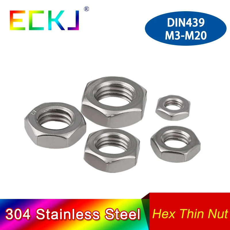 

304 Stainless Steel DIN439 Thin Hex Nuts M3 M4 M5 M6 M8 M10 M12 M14 M16 M18 M20