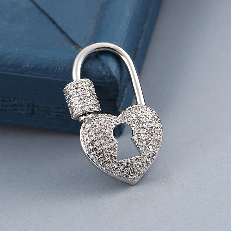 

DIY Loose Spacer Locks Copper Micro Pave Zirconia Crown Heart-Shaped Lock Clasps&Hooks Buttons For Bracelets Jewelry Wholesale