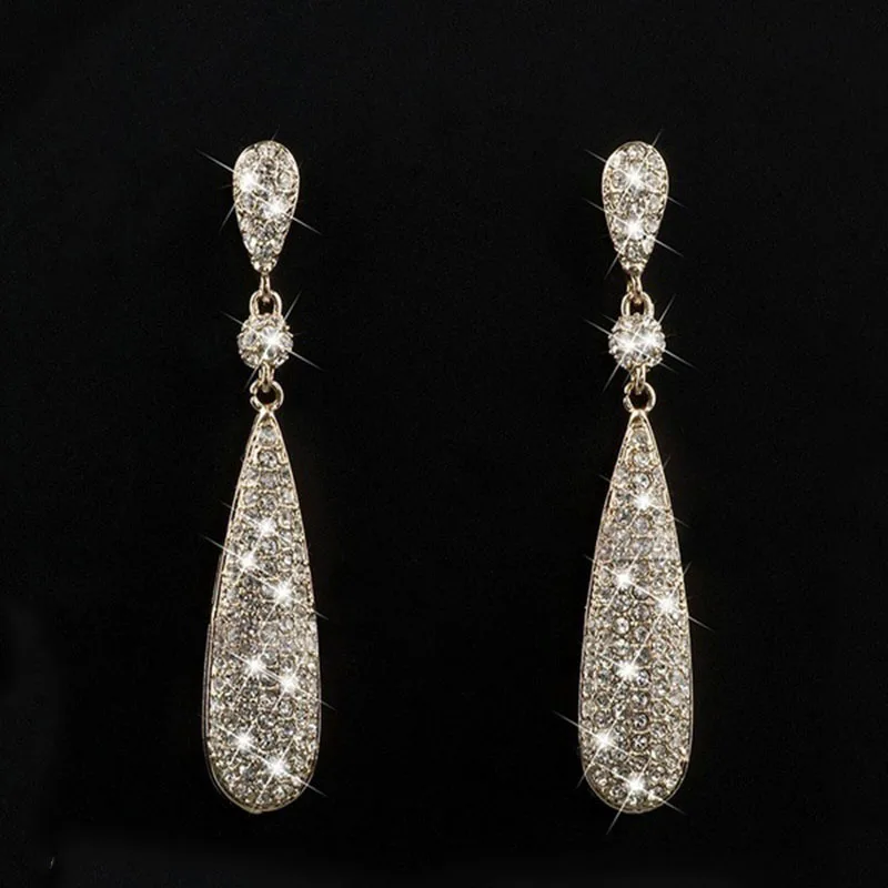 Новые модные висячие серьги с цирконием в форме слезы золотого и серебряного