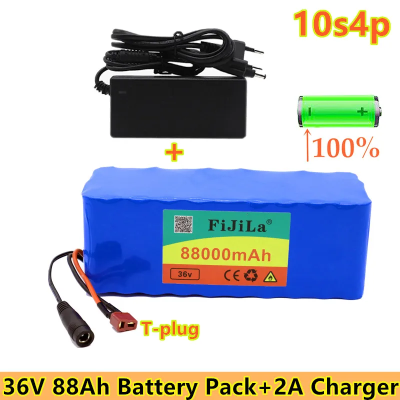 

New 36V battery 10S4P 88Ah battery pack 500W high power battery 42V 88000mAh Ebike electric bicycle BMS with T-plug +42v charger