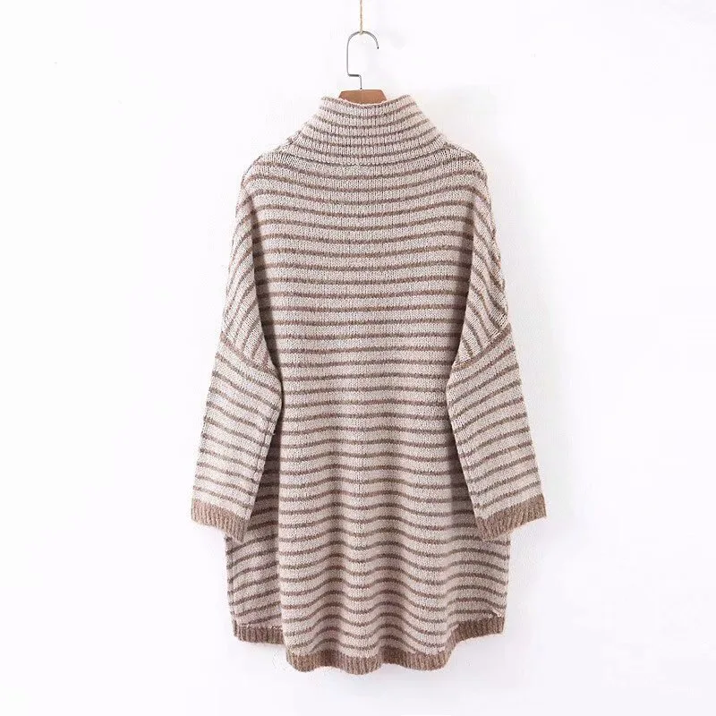 Женский трикотажный свитер с высоким воротом Свободный Длинный пуловер