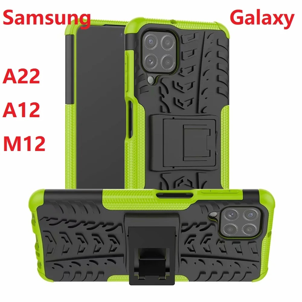 Гибридный чехол для Samsung Galaxy A22 M12 A12 + мягкое закаленное стекло PC Gel Armor защитный