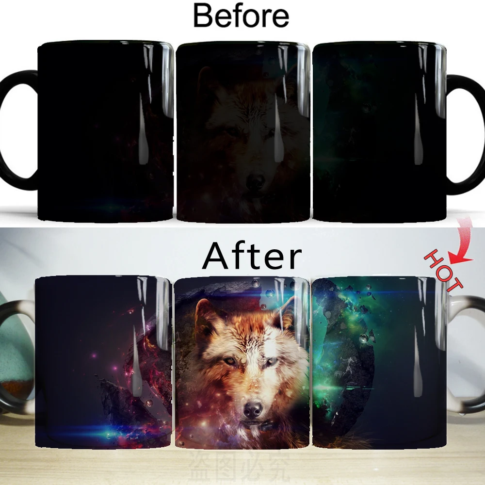 

Magic Wolf Mug 11oz Magic Color Changing Mugs Creative Ceramic Coffee Mug Gift Tea Cup Boy Friend Birthday Gift Mugs