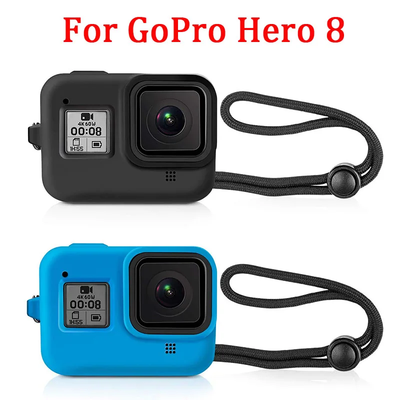 Силиконовый чехол для Gopro Hero 8 Черный Защитный корпус с ремешком и браслетом Для