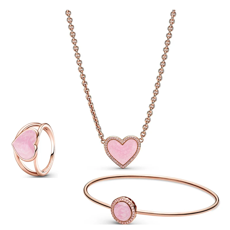 

Jewelry Women Fit Pandora Original DIY Pink Love Heart Charms 925 Sterling Silver Handmade Custom Accessories Butterfly Necklace