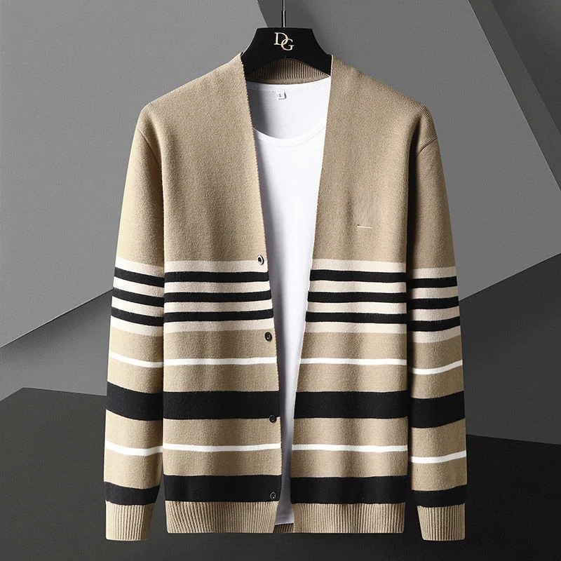2021 High End British Spring and Autumn New Men's Knitted Cardigan Splicing Autumn Thin Sweater Coat