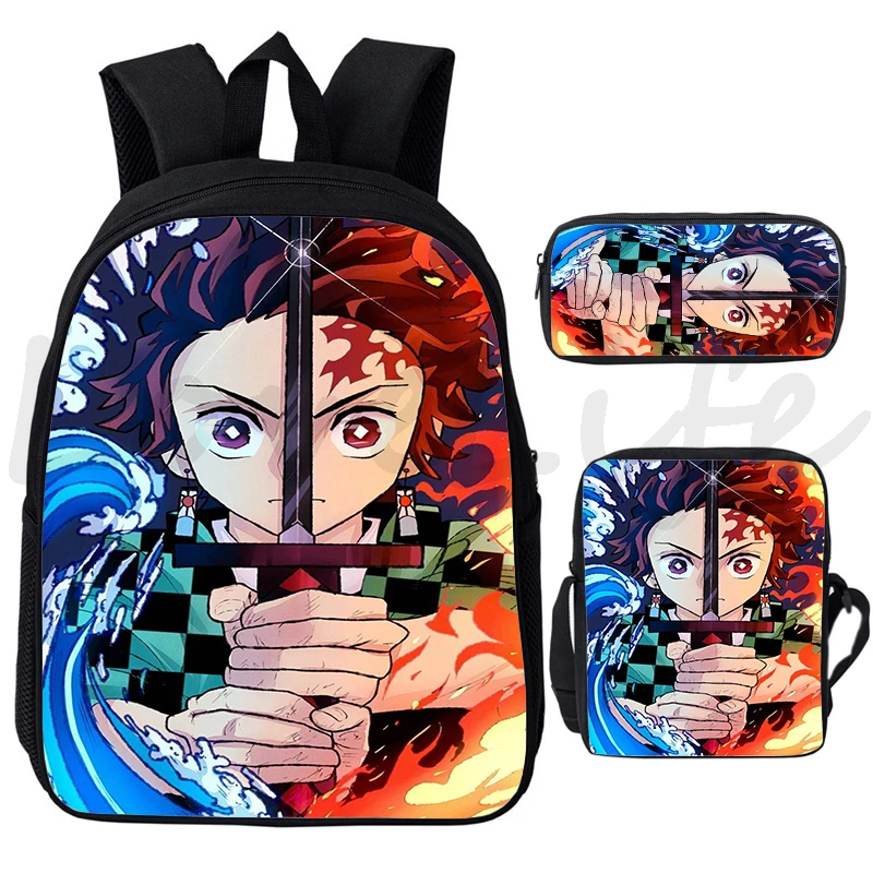 

Demon Slayer Backpack For Boys Girls Anime 3 Pcs Set School Bags Student 3D Print Bookbag Kimetsuno Yaiba Schoolbag kids Mochila