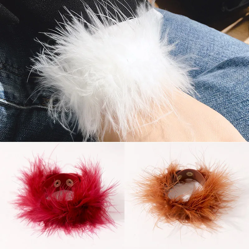 

Top Quality Fashion Red Green Khaki 7 Colors Full Circle Plush PU Leather Bangle For Women Cute Style Jewelry Wholesale