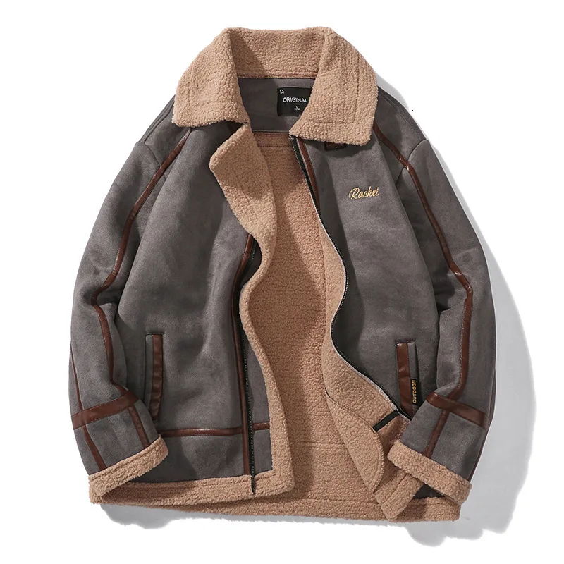 

Men Cashmere Jackets Thick Velvet Mens Overcoat Streewear Shearling Coat Wool Lining Tops Long Sleeve Mens Bomber Winter Coats