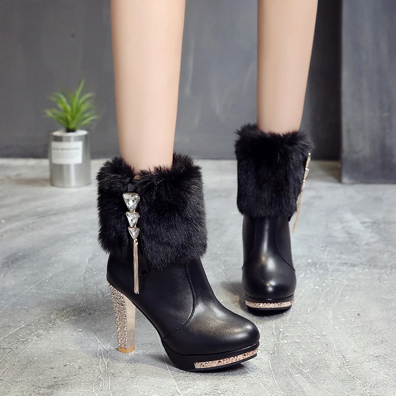 2020 Роскошные зимние теплые сапоги из искусственного меха женская обувь на