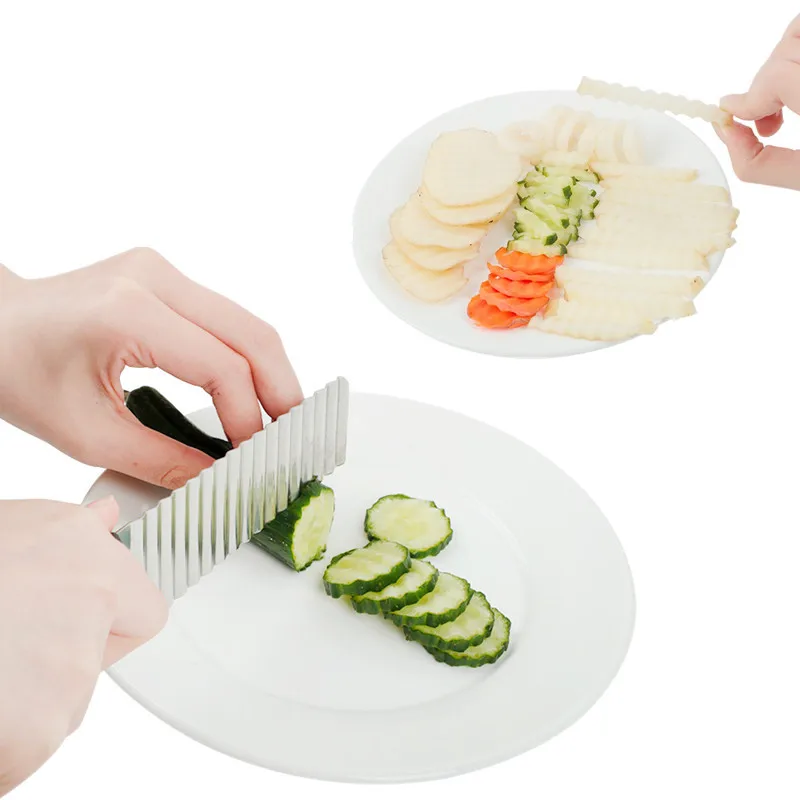 

Stainless Steel Potato Chip Slicer Dough Vegetable Fruit Crinkle Wavy Slicer Knife Potato Cutter Chopper French Fry Maker