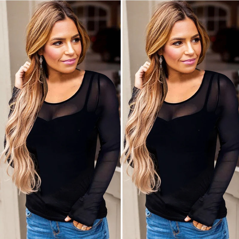 2018 новый Манго Топ Для женщин рубашка с длинными рукавами глубоким v образным вырезом низким прозрачная