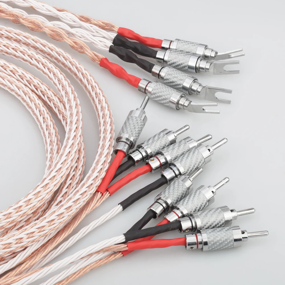 Пара аудиофильских акустических кабелей Audiocrast 12TC HI-FI Bi-Wire OCC Copper High-End Hifi Audio для колонок.