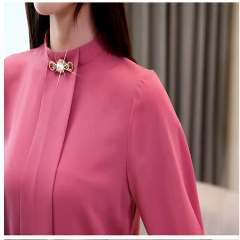 

Fashion Women Chiffon Blouse 2020 New Short Women Shirt Spring Long Sleeve Stand-Collar Female Tops Plus Size 4xl Hot Sale M395