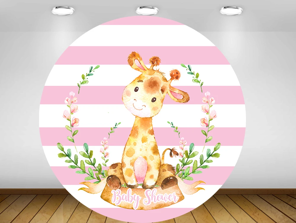 

Round Backdrop circle background cute giraffe flower girl baby shower birthday Party banner decotation table Cover plinth YY-394