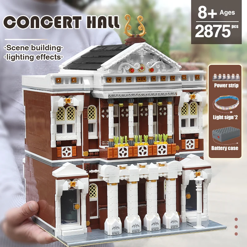 

City Street View MOC Concert Hall With Led Parts Building Block 2875PCS Bricks Expert Educational dom modulowy Toy Birthday Gift